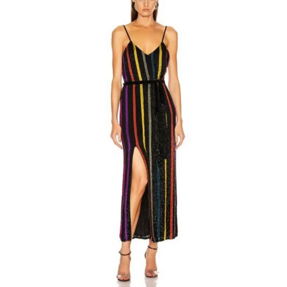 Retrofete Rebecca striped sequin midi dress sz M